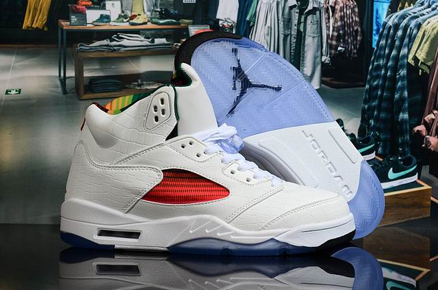Air Jordan 5 Men's Basketball Shoes White Red Limited-42 - Click Image to Close